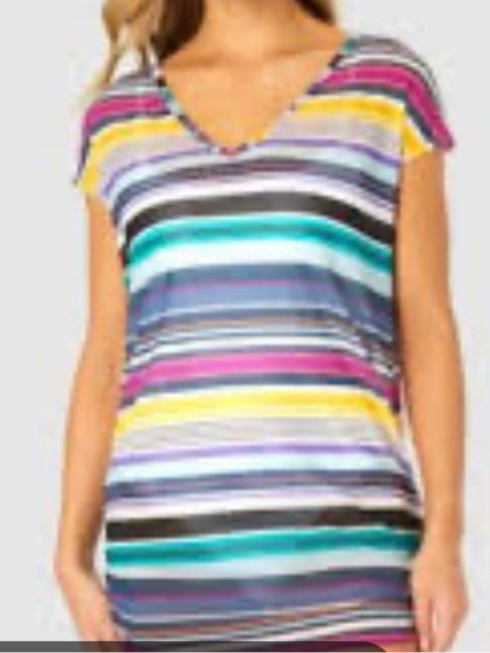 Anne Cole Striped V-Neck cover up Navy, Teal, Mustard and Magenta
